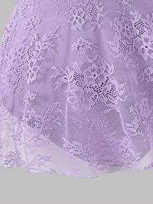 Tween Girls Activewear Leotard, Suitable For Ballet, Back To School, Campus Workout, Training, Competition, Casual Wear. Fashionable Stretchy Mesh Long Sleeve Design, Comfortable & Elastic Dance Sportswear Lavender Dance Dress Ballet Dress Lace Ballet Dress Girls Dance Dress Short Sleeve Dance Dress - Purple - View 4