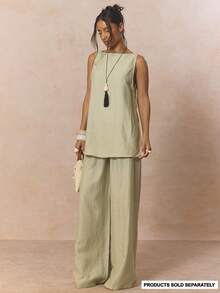 MUSERA Pantalón ancho con cintura elástica y pierna fluida, solo Bottom, lindo conjunto primaveral de vacaciones, estilo dulce y casual de azúcar y sal para el verano - Caqui - Ver 1