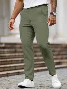Manfinity Homme Men's Casual Versatile Solid Color Pants - Army Green - View 3
