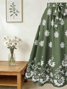 Franclia 大码女式优雅印花A字裙 长裙 女式印花长裙 夏季长裙 波西米亚风长裙 印花裙 女式裙子 绿色印花裙 女士长裙 女士端庄长裙 - 薄荷綠 - 查看 5