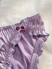 FairyFlirt Women's Bow Decor Frill Trim Bikini Bottoms - Purple - View 4