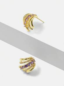 MOTF PREMIUM Pendientes simples personalizados con baño de oro de 18K y gema púrpura - Morado - Ver 8