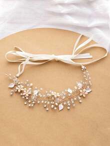 Cirelle Bentiță de păr cu flori din cristale și perle – accesoriu de păr elegant și reglabil pentru mireasă, accesoriu de păr în stil prințesă pentru mireasă, domnișoare de onoare, petreceri și ținute de zi cu zi - Multicolor - Vizualizare 15