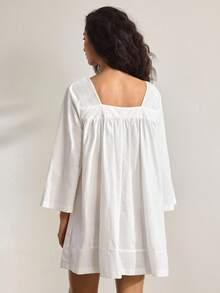 Ocili Đầm dài tay màu trơn dành cho nữ, kiểu thắt nút phía trước, thích hợp mặc ở nhà. - trắng - Xem 2