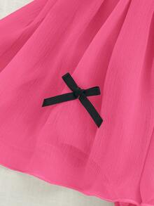 Newborn Baby Girl Cute & Elegant Apricot Bow Decor Sleeveless Romper, Summer - Hot Pink - View 3