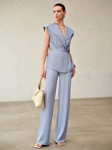 MOTF PREMIUM WOMEN'S FASHIONABLE THIN LAPEL BLAZER - Dusty Blue - View 4