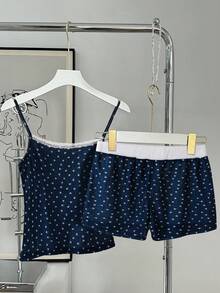 Bộ đồ mùa hè cho bé gái, họa tiết hoa nhí, gồm áo hai dây và quần short. - Màu xanh lam - Xem 2