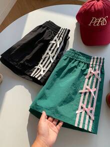 Comfortcana 女士夏季休闲撞色条纹短裤，饰有蝴蝶结 - 彩色 - 查看 8