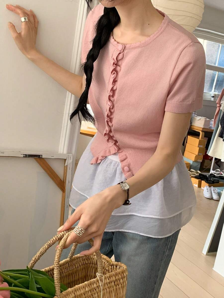 DAZY Women's Summer Korean Style Knit Top - Pink - View 1