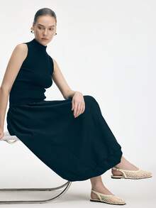 Mnmlis 女士新款时尚编织镂空平底方头套脚鞋 - 米白1 - 查看 2