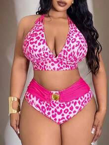 Swim Vcay Plus Size 2pcs Swimwear Set, Minimalist Daily Summer Beach Outfit For Women - Pink - View 5