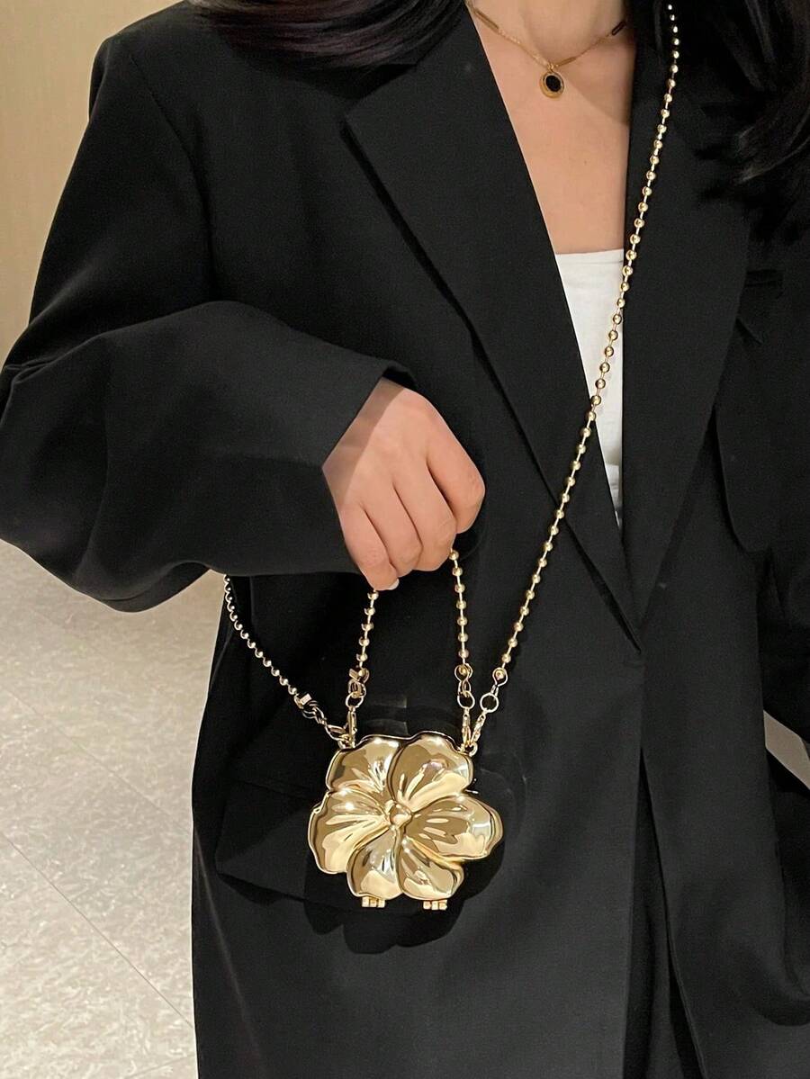 SHEIN Glamour New Floral Chain Shoulder Crossbody Bag, Fashionable & Sweet Evening Clutch, Wedding