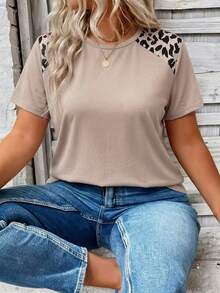 EMERY ROSE 女士新款春夏畅销豹纹拼接圆领短袖休闲T恤 - 彩色 - 查看 5