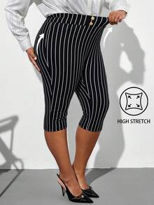 Chikora Quần dài cỡ lớn dành cho nữ, quần legging lửng kẻ sọc thanh lịch mùa hè, quần công sở thoáng khí đa năng, trang phục công sở cho nữ, áo công sở cho nữ, trang phục lễ hội Carnival, trang phục Carnival cho nữ năm 2026, trang phục Carnival cho nữ, trang phục Carnival mùa hè cho nữ, quần áo mùa hè, trang phục nghỉ hè, trang phục mùa hè cho nữ, quần áo mùa hè cho nữ. - màu đen - Xem 4