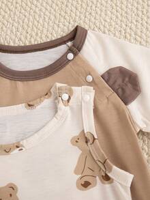Souflis Souflis 2 Stücke/Set süßer Bären-Muster Baby Jungen Kurzarm Romper Outfit, 0-3 Jahre alt, weich & niedlich, geeignet für Zuhause, Outdoor-Spiel und weitere Anlässe - Verschiedenfarbig - Übersicht 8