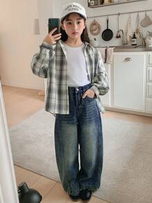 Dazy Kids Quần jeans ống rộng có túi, dáng suông, đa năng dành cho bé gái tuổi teen. - Màu xanh lam - Xem 3