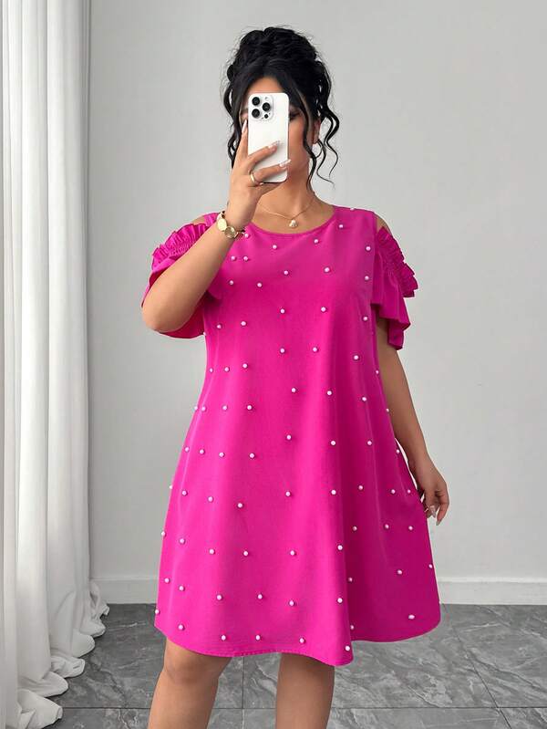 Elenzga Plus Size Women's Elegant A-Line Dress, Suitable For Parties, Dates, Commuting, Spring/Summer, Ruffle Sleeve Design, Waist Cinched A-Line Silhouette, Flattering, Elegant Women's Tops, New Year Dress, Mid-Length Dress, Suitable For Graduation, Holidays, Valentine's Day, Music Festivals, Mother's Day, Halloween, Thanksgiving, Easter, National Day, Dances, Dates, Parties, Weddings, Outings, Etc.