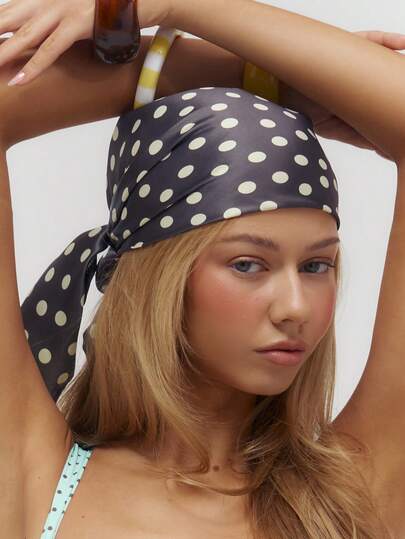 MUSERA 1 Piece Fashionable Retro Polka Dot Matte Satin Daily Travel With Women's Square Towel