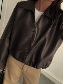 DAZY Women's Loose Casual Faux Leather Jacket, Regular Fit, Autumn/Winter - Black - View 4