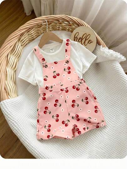 LMoss Kids Baby Girl Cherry Print Woven Romper