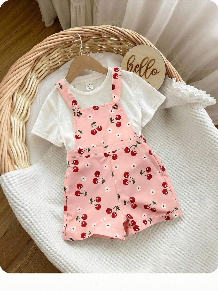 LMoss Kids Baby Girl Cherry Print Woven Romper - Multicolor - View 1