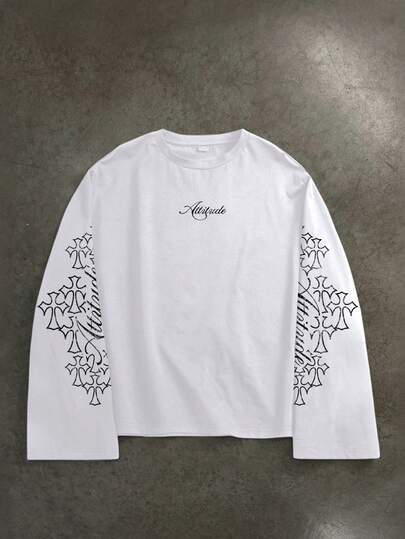 Manfinity ZONE917 宽松短款做旧十字交叉及英文字母印花短袖T恤，适合春夏穿着，是送给朋友的绝佳礼物。