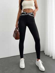 Mulvari Los Angeles Graphic Mesh Insert Leggings - Black - View 4