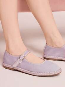 CUCCOO DOLLMOD Women Shoes Light Gray Fashion Velvet Mary Jane Round Toe Flat Shoes Commuting Dating Party Shopping College Cute Sweet Spring Shoes - Mauve Purple - View 4