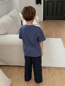 DAZY Young Boy Plaid Short Sleeve Top And Pants Pajama Set - Blue - View 2