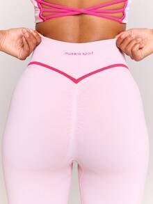 Musera Sport 撞色缝线高腰提臀运动紧身裤，仅限运动健身健身房普拉提日常休闲运动。 - 粉色 - 查看 1
