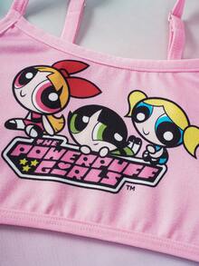 THE POWERPUFF GIRLS X SHEIN Conjunto de camiseta y pantalón corto de niña preadolescente con estampado de dibujos animados - Rosa - Ver 6