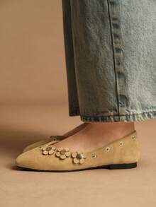 Rosivie Zapatos planos con decoración floral y punta cuadrada para mujer - Albaricoque - Ver 2