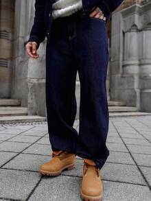 Artur Kramer 男士深蓝色牛仔两件套，休闲夹克和宽松长裤，春秋季 - 深色水洗藍 - 查看 4