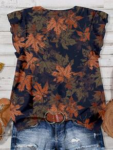 Rusticease Casual Minimalist Vintage Coin & Maple Leaf Allover Print Women Shirt, Versatile Style Suitable For Early Autumn - Multicolor - View 2