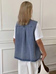 Dazy Tall 高个女式无袖系带短款牛仔开衫 - 淺色水洗藍 - 查看 6