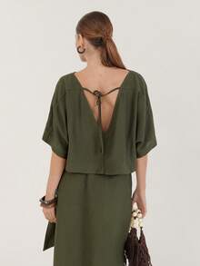 Women Army Green Batwing Sleeve Top And Pants 2 Pieces Set - Army Green - View 2