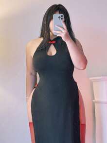 Vibekara Plus Size Dark Style Five-Pointed Star Collar Patchwork Waist A-Line Dress - Black - View 8