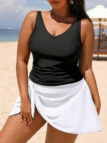 Swim Lushoire 2026新款夏季沙滩度假黑白拼接极简主义大码连体泳衣 - 黑與白 - 查看 5