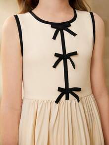 Tween Girl Butterfly Decor Pleated Hem Sleeveless Dress Girls Pleated Dress Tween Girl Church Dress Tween Neutral Dress Nude Dress For Tweens Sleeveless Dress Young Girl Teen Girl Collar Dress Collared Dress Young Girl Beige Dress For Girls Clothes For Girls 13 14 Girs Dress Cute Dresses For Girls - Beige - View 6