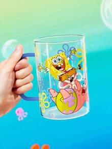 SpongeBob SquarePants | SHEIN 1个 27.1盎司/800毫升 可爱卡通图案印花硼硅酸盐玻璃杯，耐冷耐热，适用于牛奶、果汁、咖啡等。 - 無色 - 查看 8