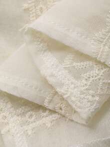 DAZY 提花拼接荷叶边花瓣袖宽松休闲度假夏季上衣，女式衬衫 - 杏色 - 查看 8