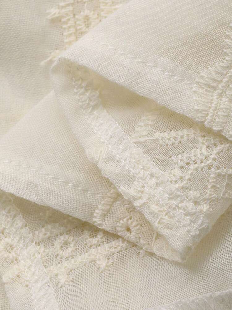 Jacquard Fabric Splice Ruffle Petal Sleeve Loose Casual Vacation Summer Top, Women Blouse