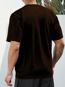 Manfinity Homme Plus Size Men's Letter Print Round Neck Short Sleeve Casual T-Shirt - Coffee Brown - View 2