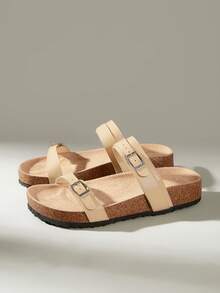 Solecia 女士时尚厚底拖鞋，适合春夏季节、假期、春假、复活节、圣诞节等各种场合穿着。 - 杏色 - 查看 3