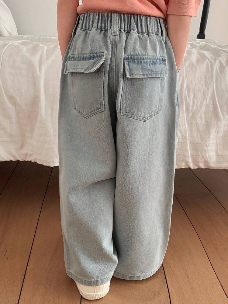 Young Girl Casual Washed Loose Elastic Waist Jeans