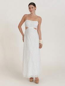 CielaLinda Women's Bohemian White Hollow Fabric, Hollow Waist Back Binding Sleeveless White Dress - White - View 1