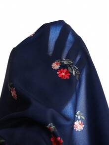 两件套：少女碎花花瓣袖衬衫和不对称纽扣裙，舒适透气，适合度假或日常穿着，春夏款 - 藏蓝色 - 查看 7