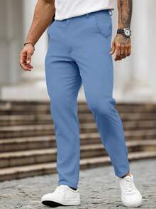 Manfinity Homme Quần dài nam trơn màu, kiểu dáng thường ngày, đa năng. - Màu xanh lam - Xem 5