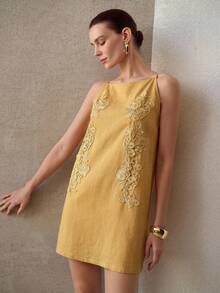 MOTF PREMIUM WOMEN'S EMBROIDERED FASHIONABLE VERSATILE SHORT DRESS - Yellow - View 6