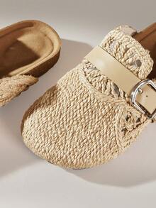 Embroidered Outer Wear Baotou Bohemian  Wind Hemp Rope Woven Beach Thick-Bottomed Sandals - Apricot - View 5